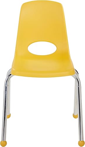 Miniatura 5 de FDP 10382-YE - Silla escolar apilable de 16 pulgadas, asiento apilable para estudiantes con patas de acero cromado y deslizadores de bolas para