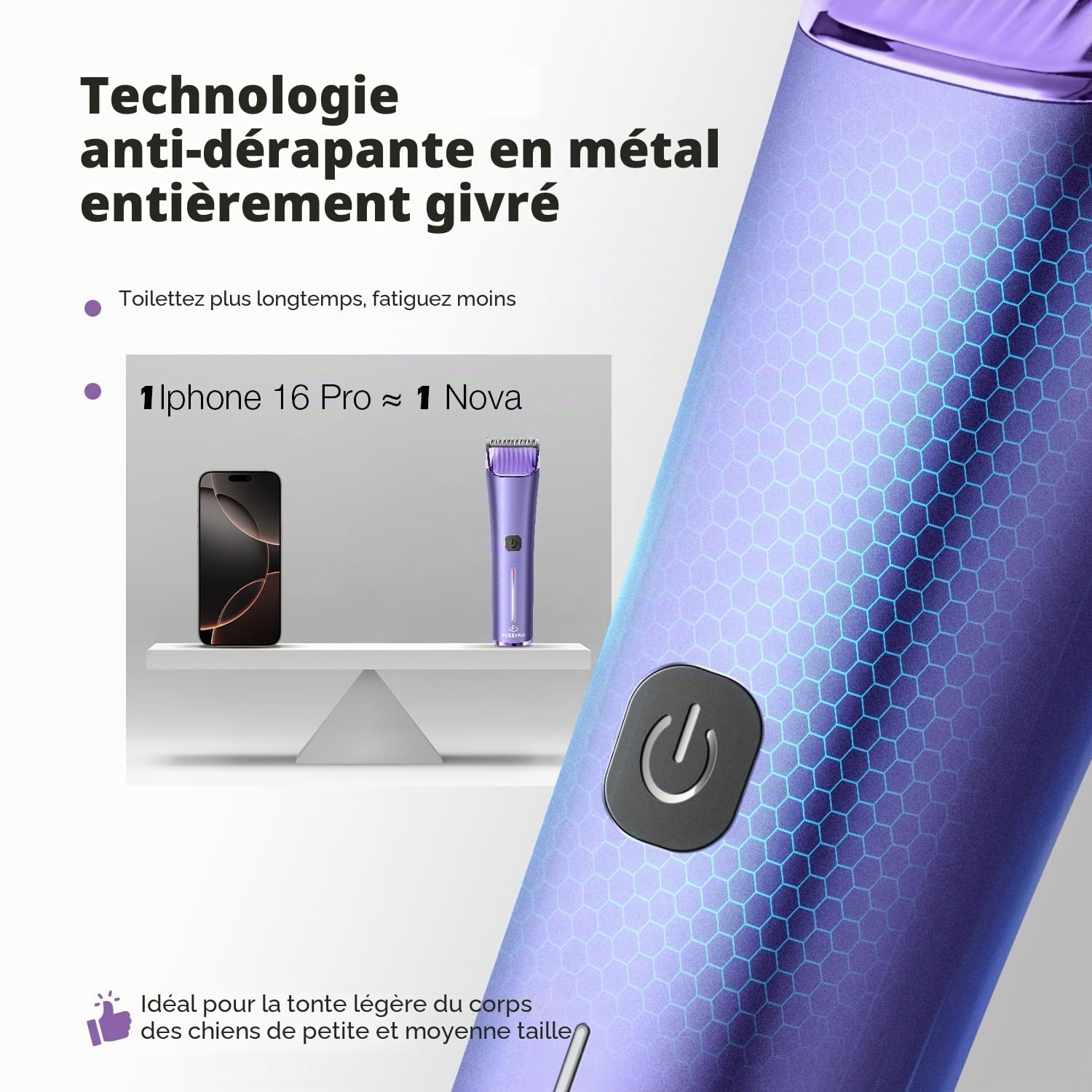 Tondeuse pour chien avec lame de rechange, kit de toilettage sans fil 5 en 1 à lame réglable, tondeuse rechargeable à 2 vitesses avec peignes métalliques amovibles pour animaux et chevaux