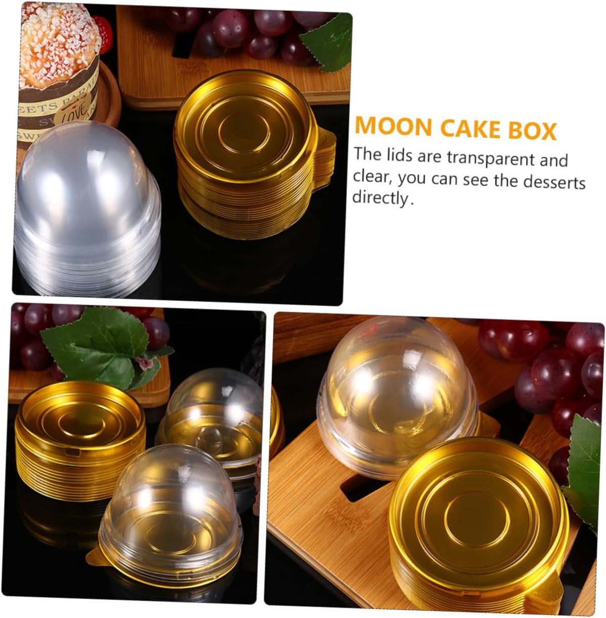 SECFOU 150pcs Round Transparent Plastic Moon Cake Wrapping Boxes Bakery Dessert Containers for Home and Store Use Secure Buckle Design for Packaging