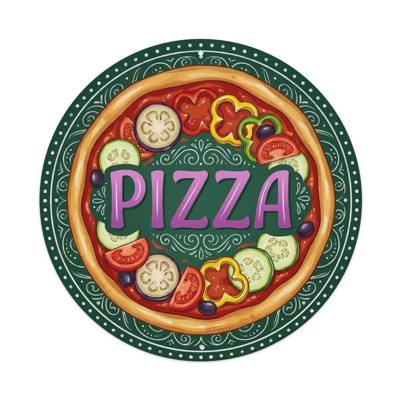 Yrnq 8X8inch Vintage Style Vintage Pizza Vegetarian Pepper Eggplant Food Decoration Metal Tin Sign