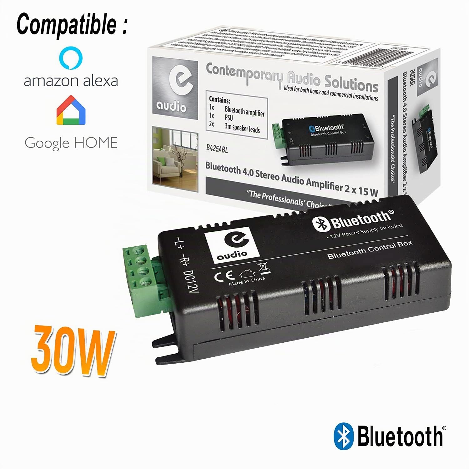 e Audio Haut-parleurs 80W Plafond encastrable Waterproof HiFi amplifiée Compatible Smartphone Google Home Bluetooth Amazon Alexa Echo