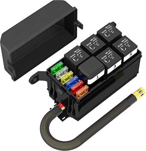 Caja de fusibles de 12 V, caja de fusibles de relé impermeable automotriz de 6 vías, panel de relé precableado con 6 relés y 6 fusibles de hoja