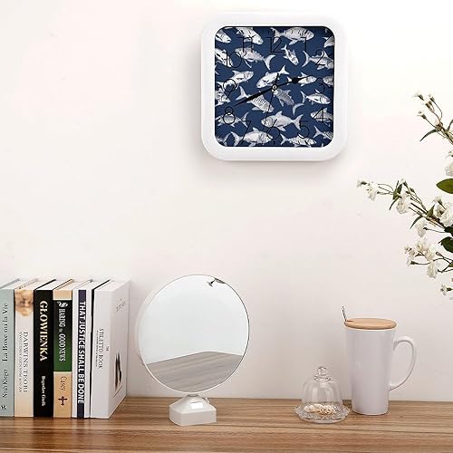 Miniatura 4 de 10" Square Modern Wall Clock,Various Sea Fish Pattern Print Kitchen Clocks Wall Battery Operated,Silent Non Ticking Unique Funny Cute Wall Clock for