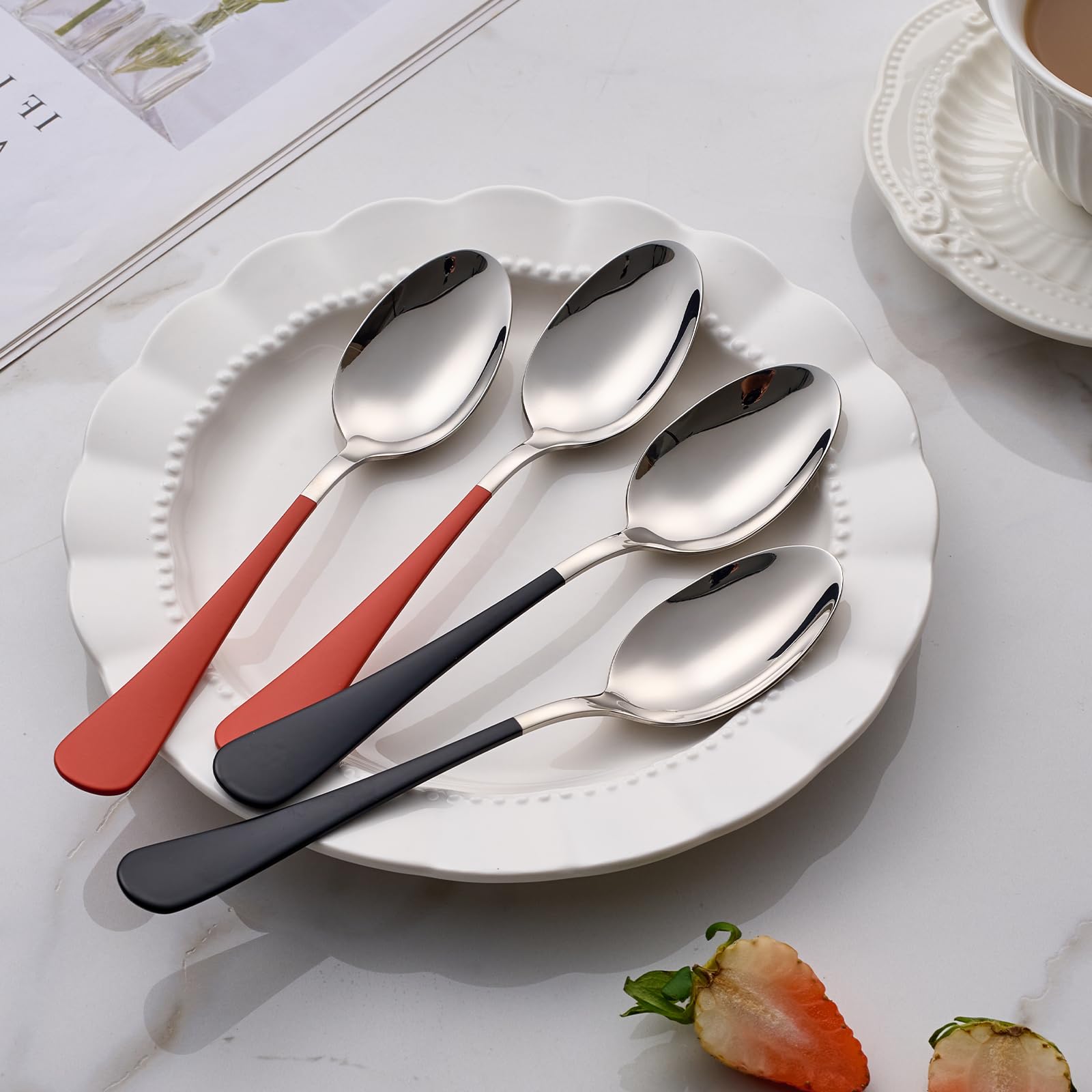 Onlycooker 24-Piece Black and Red Forks and Spoons Silverware Set — Amazon image 8