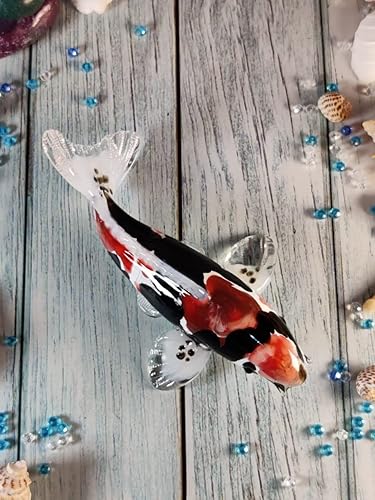 Miniatura 6 de WitnyStore Pequeña figura de pez de carpa Koi de 5 pulgadas, color negro, blanco y rojo, pintado a mano, animales acuáticos, coloridos peces