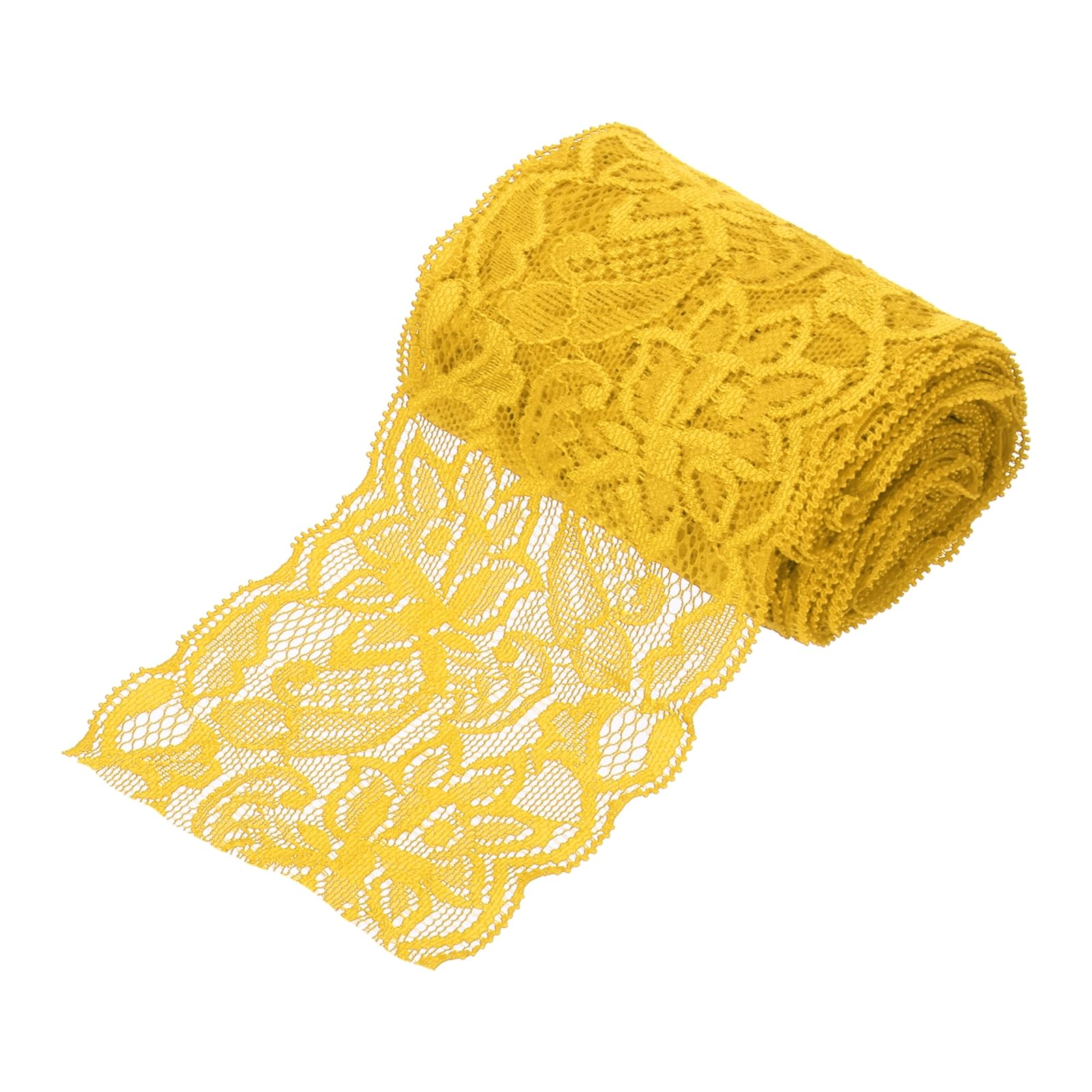 sourcing map 3 Inch Wide 5 Yard Elastic Lace Ribbon Floral Pattern Orange Stretch Lace Trim Embroidered Fabric for Sewing Making, and DIY Crafts, Gift Wrapping, Bouquets, Wedding Decor