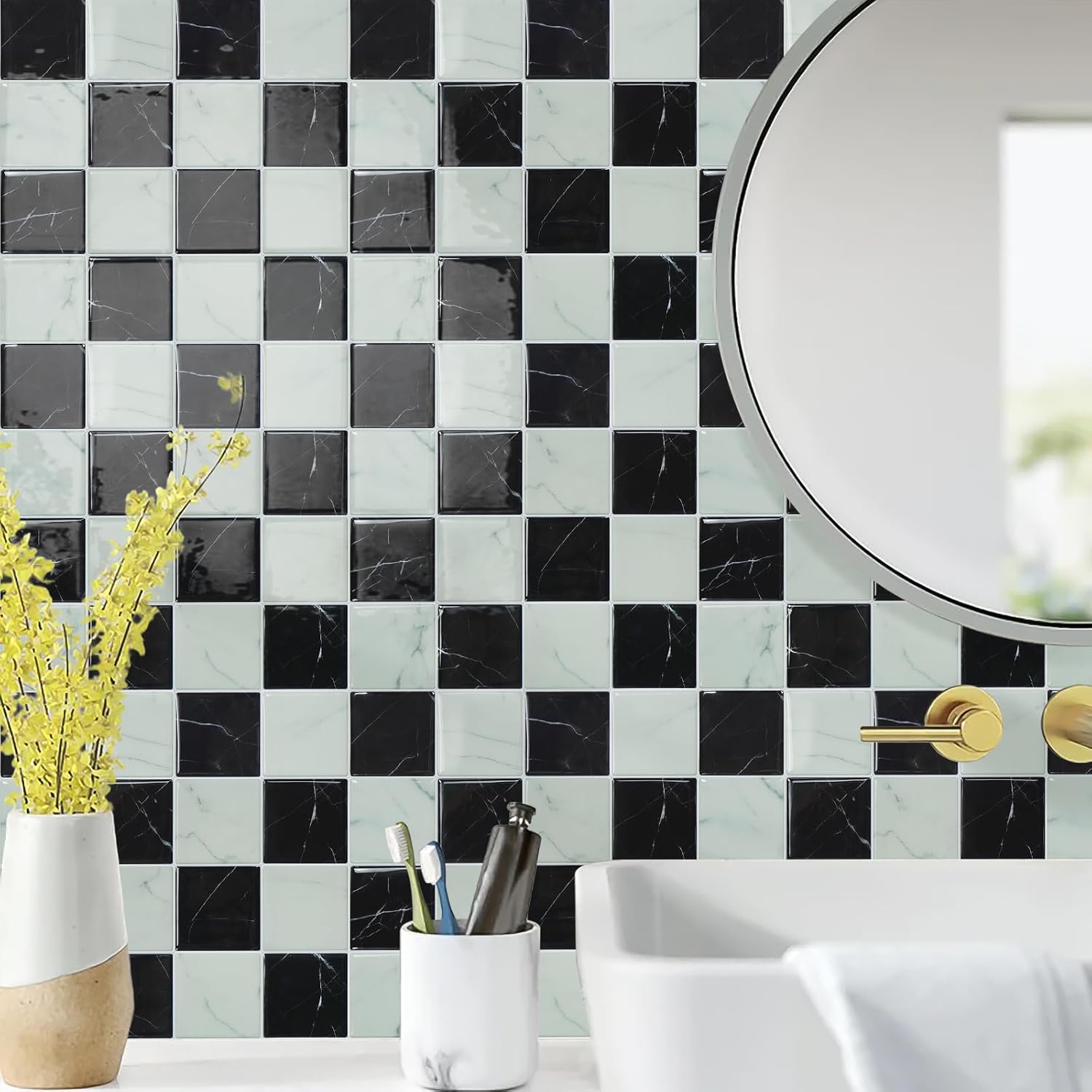 STICKGOO 10 Sheets Peel and Stick Backsplash - 9" x 9" 3D Adhesive Peel and Stick Tile Backsplash for Kitchen&Bathroom