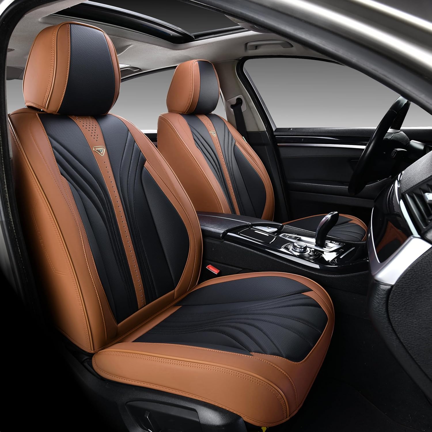 FLORICH Housses de Siège de Voiture 5 Pièces, Housses de Siège Avant Arrière, Housse de Siège de Voiture étanche Compatible avec 95% Berline, SUV, Van (Ensemble Complet, Noir&Brun02)