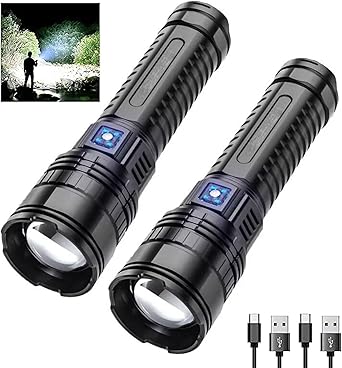 LED Rechargeable Torch, Extremely Bright 3000 Lumens, IP65 Waterproof Torch, Battery Operated, USB for Outdoor Emergencies, Camping