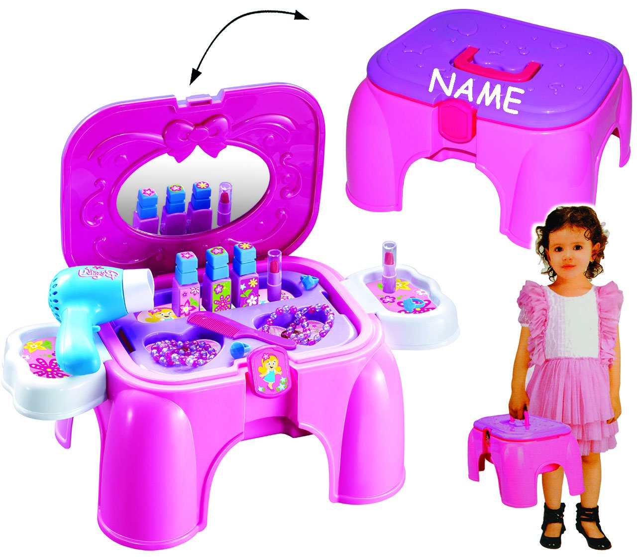 alles-meine.de GmbH 3 TLG. XXL Set Doktorkoffer/Werkzeugbank/Schminkkoffer - mit Zubehör - incl. Name - aufklappbarer Koffer/Trittschemel/Kindersitz - Doktorset - S..