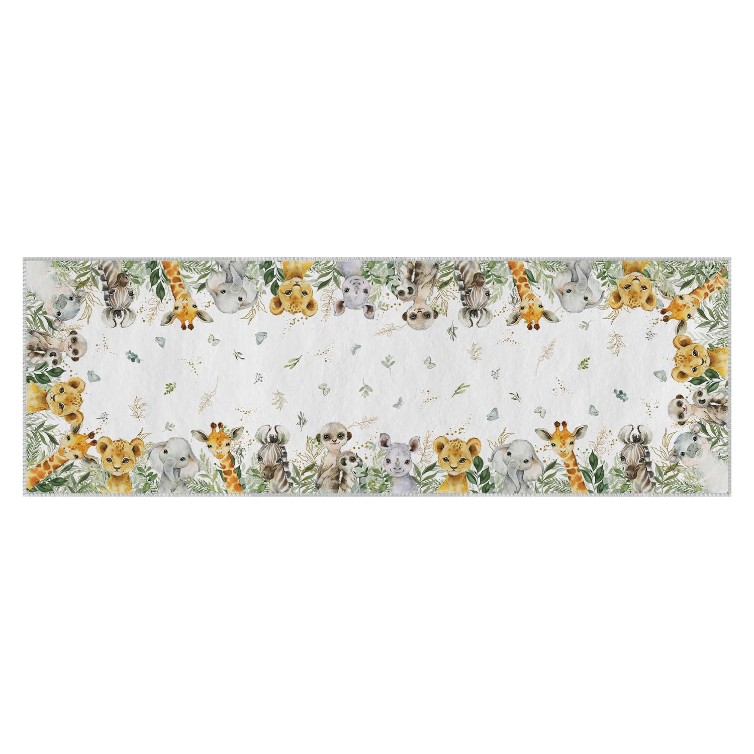 Artoid Mode Animals Elephant Giraffe Baby Shower Area Rug, Spring Birthday Home Decor Low-Profile Non-Slip Washable Runner Rug for Entryway Bedroom