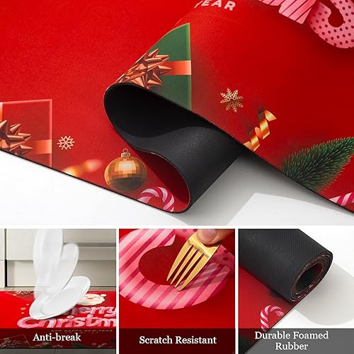 Miniatura 4 de Juego de 3 tapetes de cocina navideños con respaldo de goma, tapetes de cocina estilo casa de campo para piso, alfombra antideslizante para cuarto