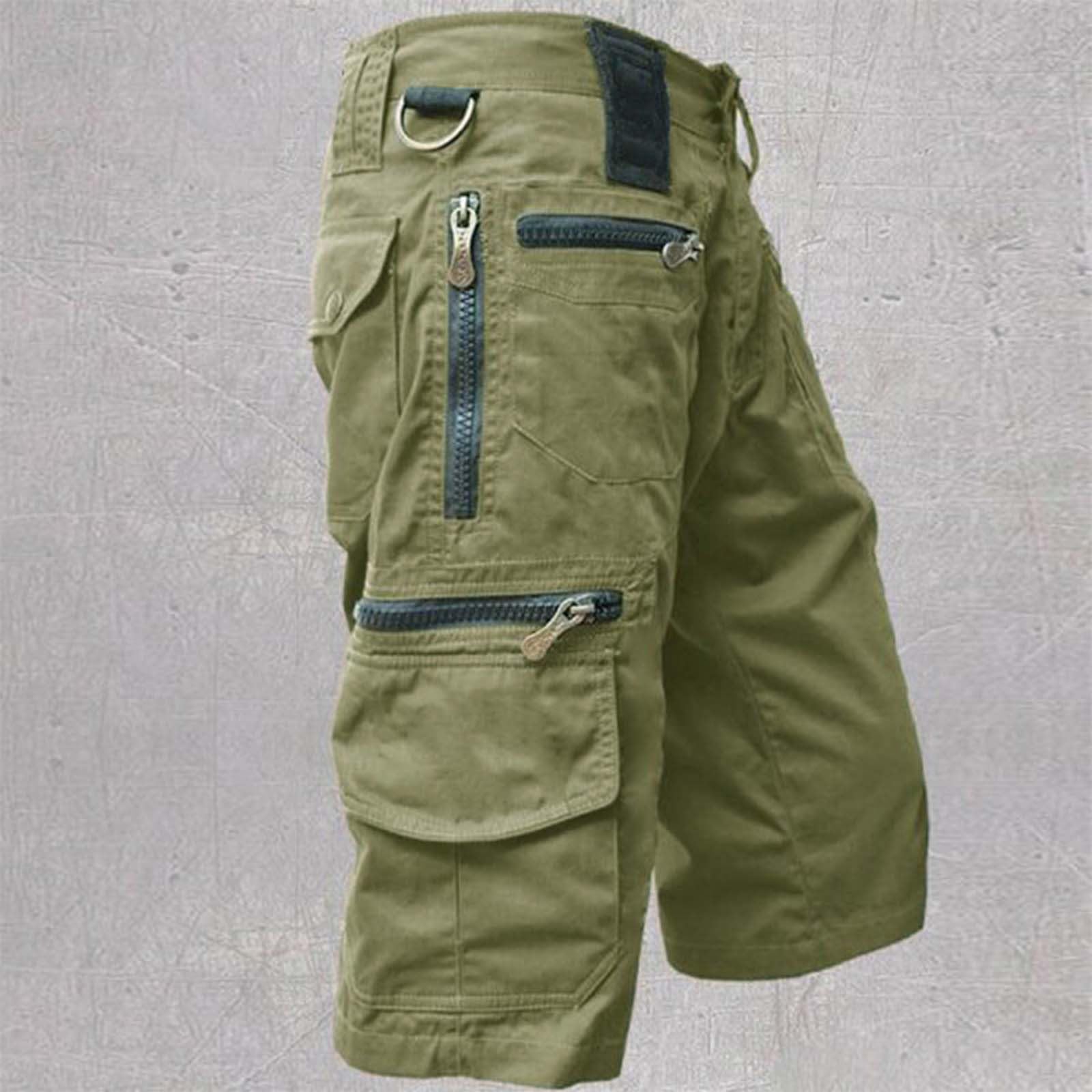 Bermuda Homme Cargo Coton Taille Élastique Shorts D'été Respirant Léger Pantalon Court Avec Poches Latérales Sport Randonnée Shorts De Travail Baggy Court Couleur Unie Bermuda