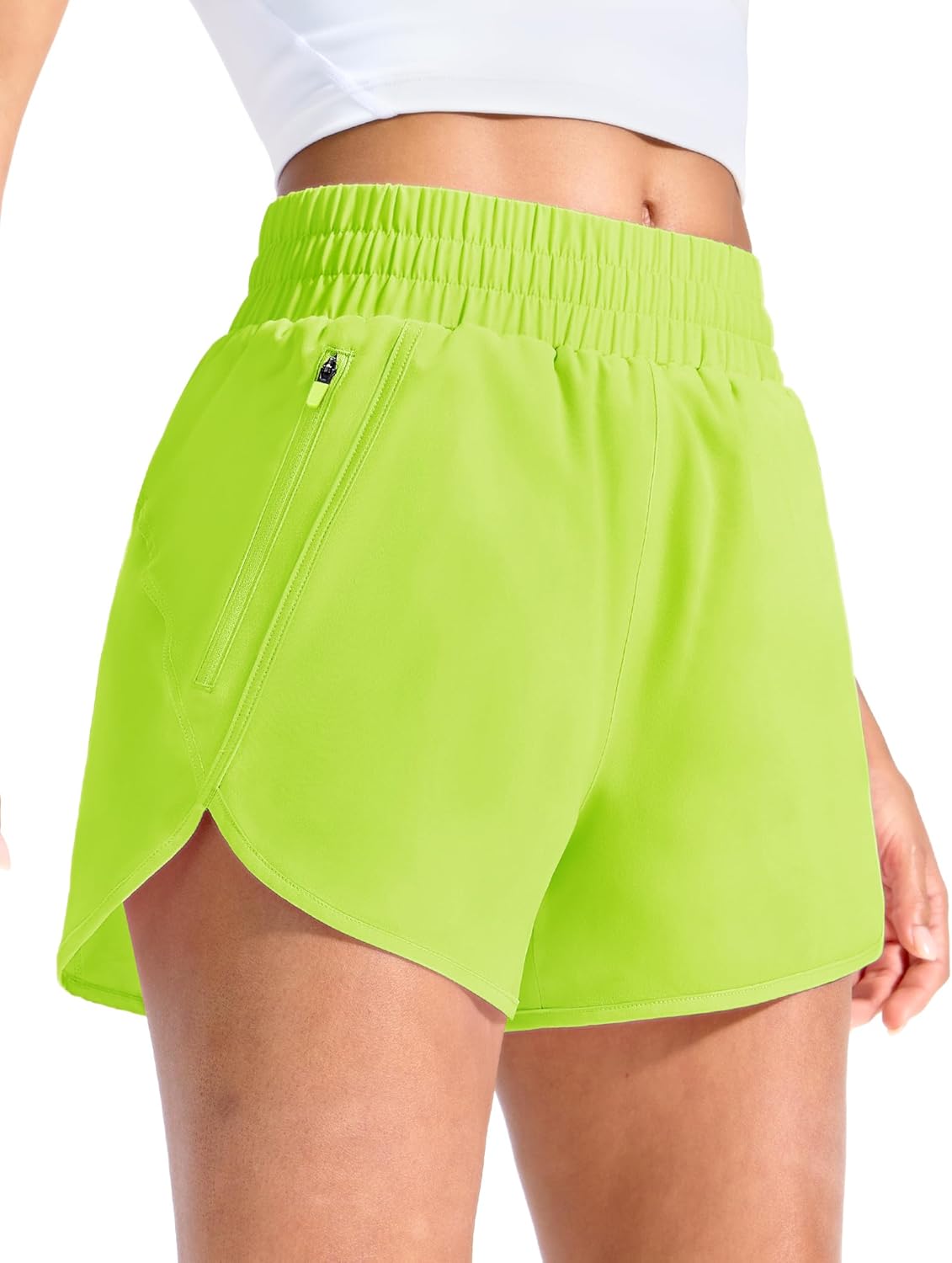 MIER Women's Running Shorts with Zipper Pockets, Mid-Waisted Quick Dry Athletic Workout Sport Short with Mesh Liner, 3"