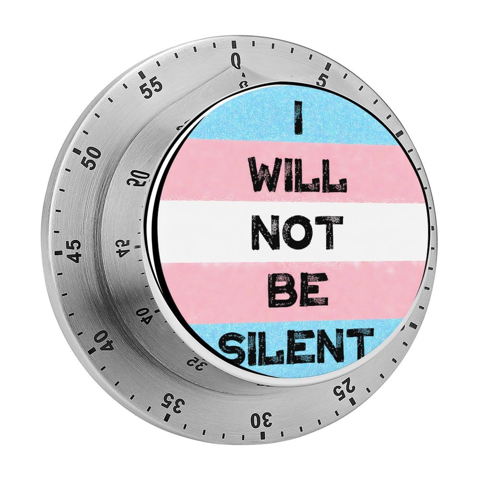 Transgender I WillBe Silent LGBT Mechanical Timer with Alarm for Kitchen Cooking Productivity Stainless Steel Timers