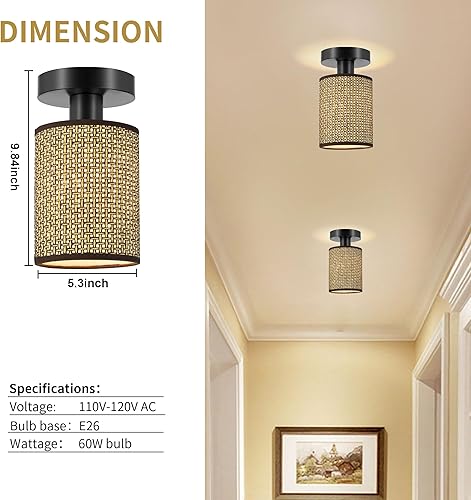 Miniatura 5 de Lámparas bohemias para montaje en techo, candelabro de ratán de granja, pantalla de jaula tejida a mano, luces de techo semiempotradas para