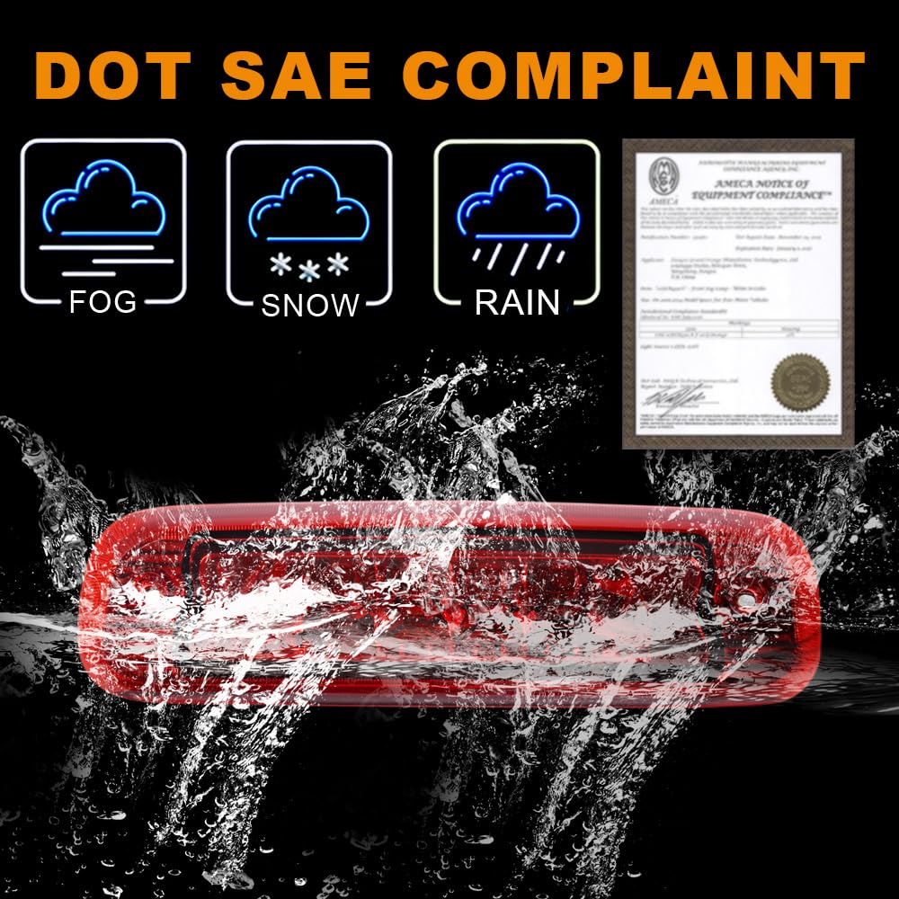 G-PLUS LED Third 3rd Brake Cargo Light Compatible With 1997 1998 1999 2000 2001 Cherokee, Rear Roof Center High Mount Stop Tail Light Replacement (Chrome Housing Red Lens)