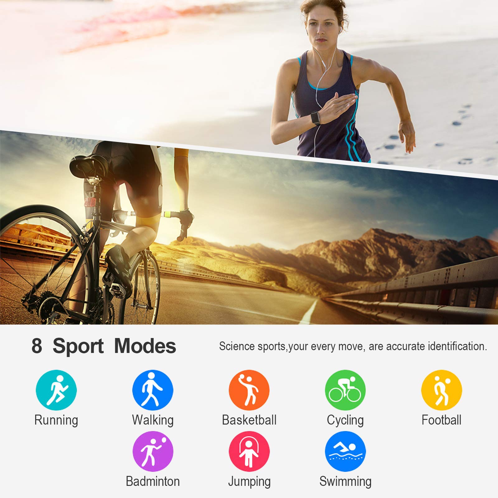 Inteligentny zegarek Bozlun Smartwatch, wodoodporny IP67, aktywności krokomierz, kalorie, GPS Cardio Fitness Tracker dla Androida i iOS (czarny)