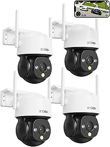 ZOSI 4Pack C290 Plug-in 4MP 2.5K QHD Pan/Tilt Wired WiFi Security IP Camera Outdoor Indoor, PT Wireless Camera, Color Night Vision, AI Human Vehicle Detection, Auto Tracking, 2-Way Audio, Siren Alarm asin的图片