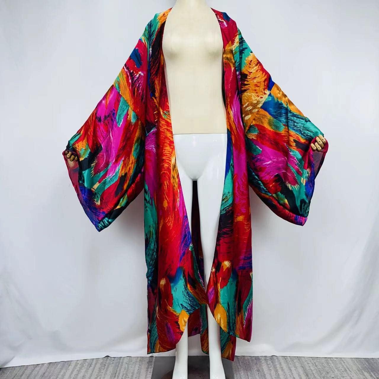 Summer Women Bikini Sweet Cardigan Stitch Cocktail sexcy African Holiday Maxi Batwing Sleeve Silk Feeling Robe Kaftan - Image 3