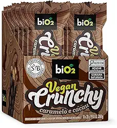 Barra de Cereal biO2 Vegan Crunchy Caramelo e Cacau, Caixa com 10 unidades de 28 g, Vegana e sem Glúten