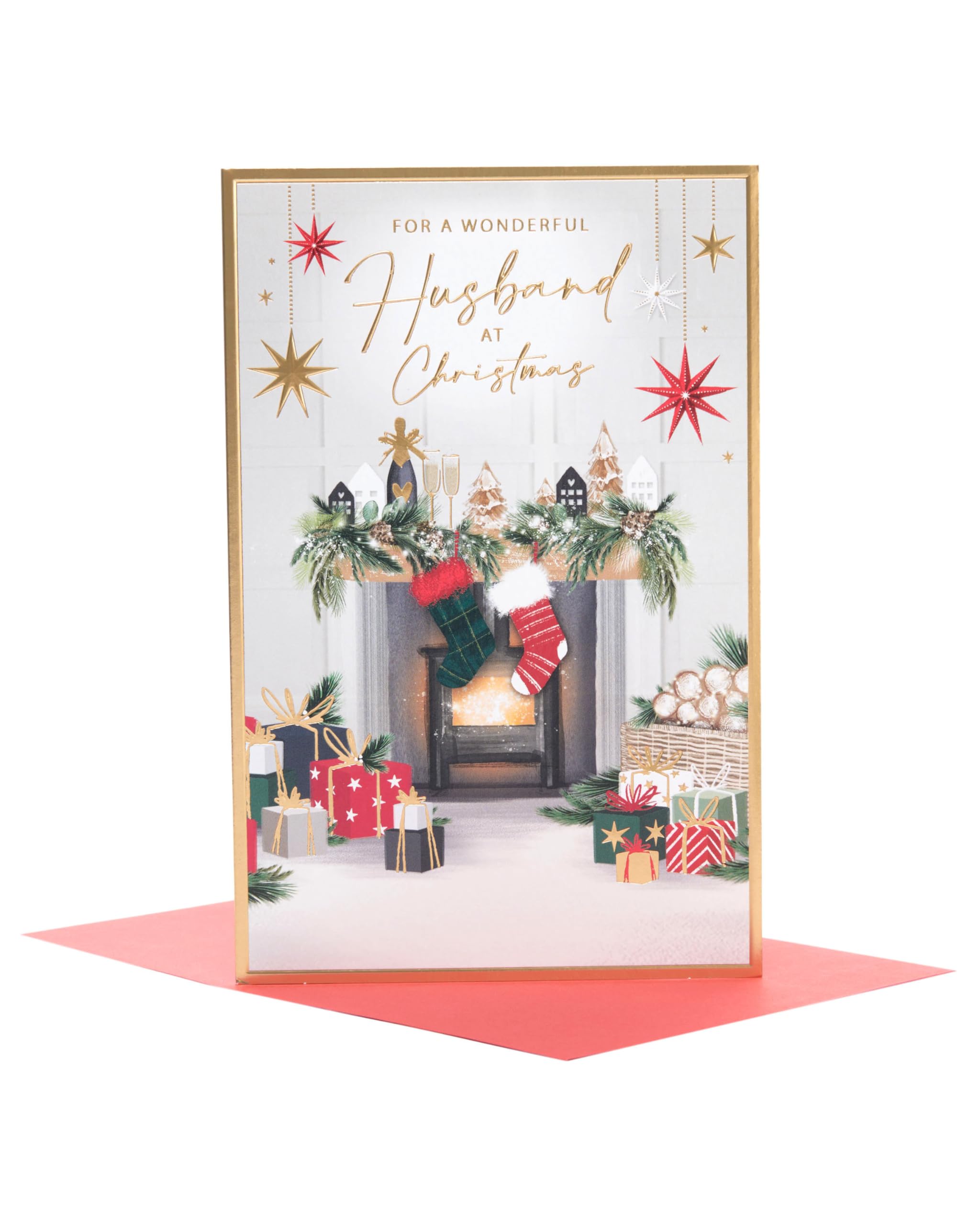 UK Greetings | Christmas Card for Husband | Xmas Presents | Him, Boys, Men | Cosy Fireplace Design | With Envelope | 22.9 x 14.9 cm