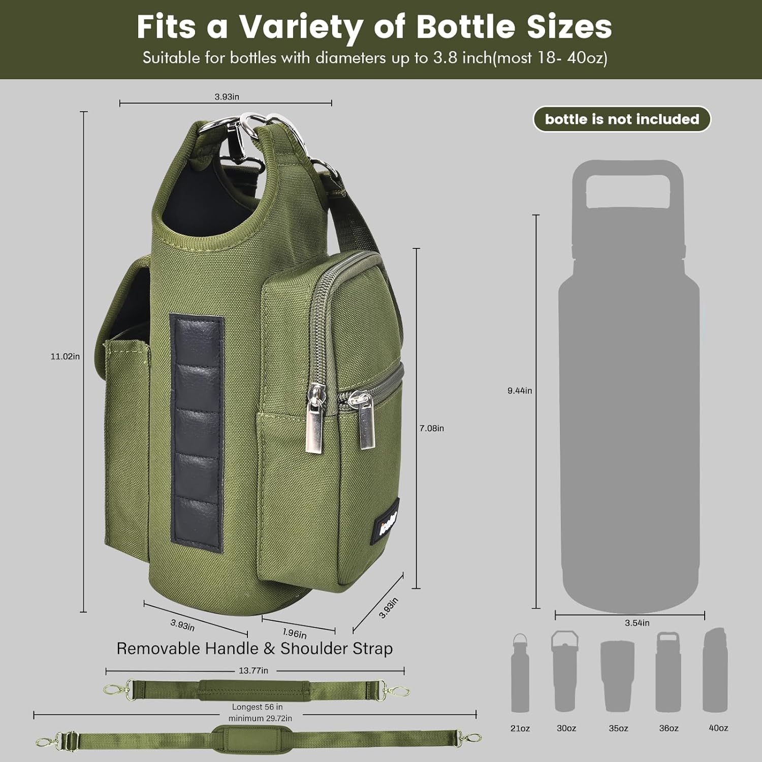 icolor Magnetic Gym Bag Water Bottle Carrier Holder with Phone Pockets & Shoulder Strap,Gym Magnetic Bag 5 Built-in Magnets Gym Accessories Organizer Sling Bottle Bag Pouch Sleeve - Image 3