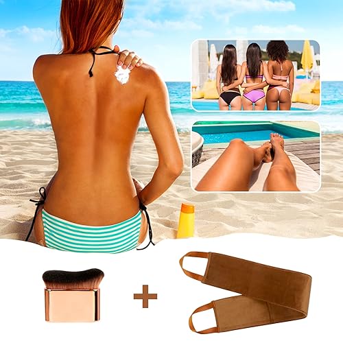 Miniatura 11 de Yoseng Cepillo autobronceador – Cepillo Kabuki de oro rosa para cuerpo, cara y manos, vegano, aplicación sin rayas, multiusos para autobronceador