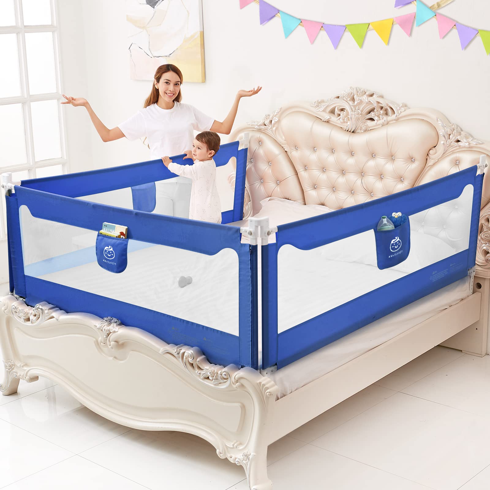 Photo 1 of **MISSING HARDWARE**
Kevsuvqin Bed Rail for Toddlers, 2022 New Toddler Bed Rails (Bule,78.7" x 30",Pack of 1)