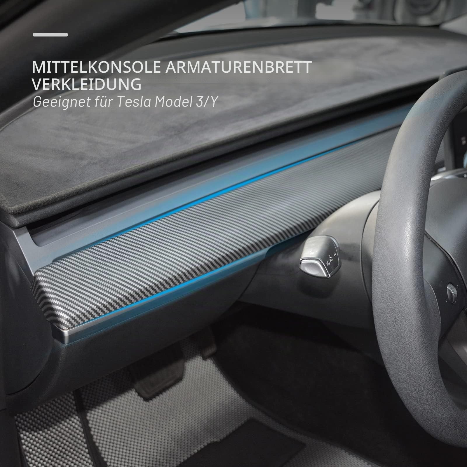 Carbon-Faser Armaturenbrettabdeckung für Tesla Model Y 2020-2023, Mittelkonsole Panel Sticker Innenzubehör für Tesla Model 3 2020-2023 (Matt)-Nicht für 2024-2025 Neue Modelle