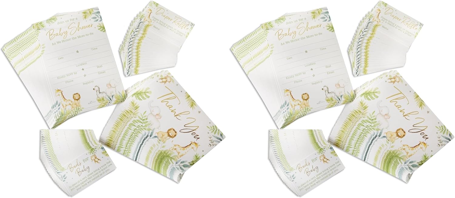 Kate Aspen Safari Baby Shower Invitation & Thank You Card Bundle (Set of 20) - Also Great For Birthdays (Pack of 2)