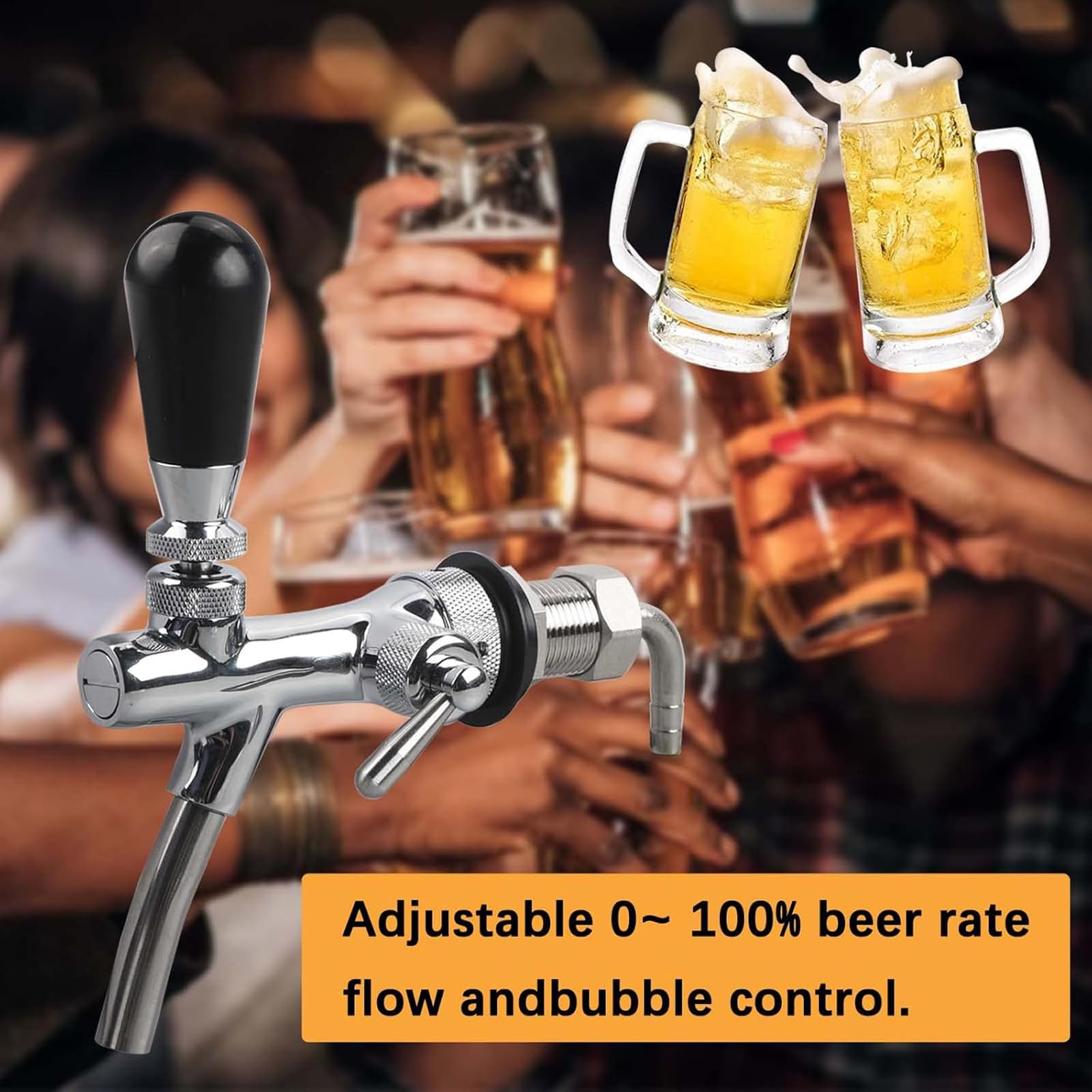 Bierzapfhahn Einstellbare G5/8, Verstellbarer Bierhahn, Gewinde Bierhahn Chrome Fassbierhahn für Hause Bar Restaurants