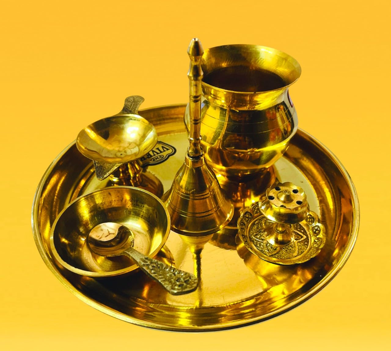 Traditional Brass Serving Set, Decorative Wine Goblets with Tray, Gold Finish, Antique Style Drinkware Collection