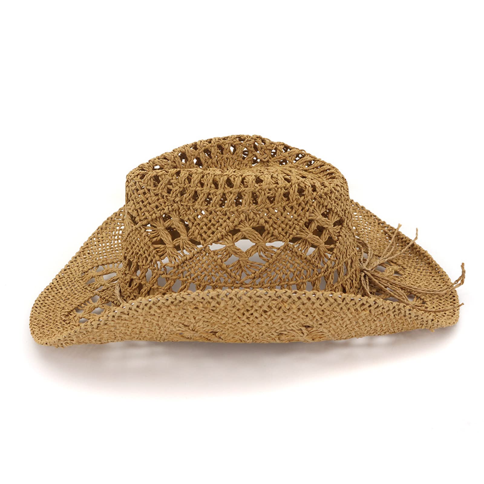 Chapeau de cowboy en paille, chapeau de cowboy pour femme, style occidental avec large bord, casquette de plage de voyage pour le soleil pour femme, style occidental