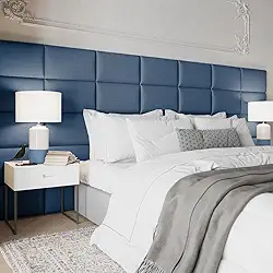 Kit Cabeceiras Estofada Modular Para Cama Solteiro Casal King ou Super King Painel Módulos Adesivos (Azul, Queen (180X40cm))