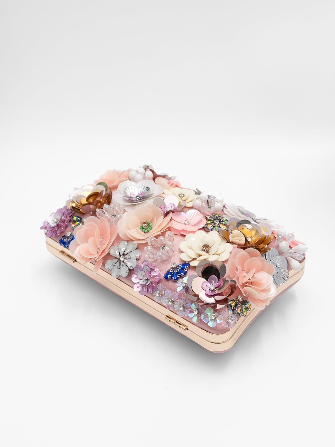Floral Evening Bag for Women Beaded Clutch Purse with Sequins & Rhinestone Wedding Party Handbag with Chains