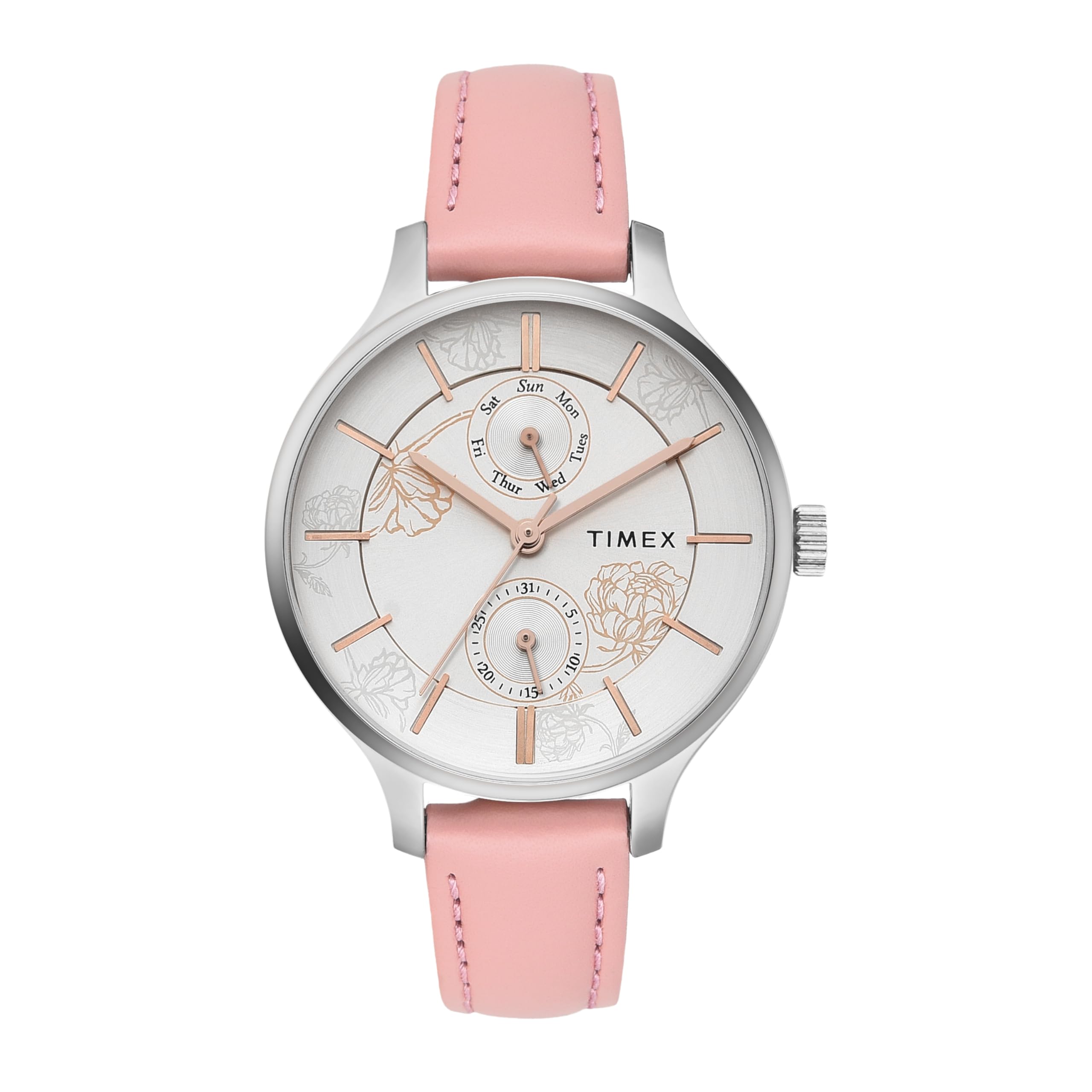 TIMEX Leather Women Silver Round Multifunction Dial Analog Watch- Twel14822 (B0CQRQBMVC) Amazon Price History, Amazon Price Tracker