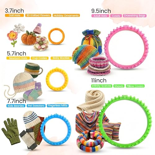 Miniatura 5 de LOVEINUSA Juego de 12 piezas para hacer telar y hacer pompones, para hacer pompones redondos, agujas de ganchillo, kit de ganchillo para sombrero,