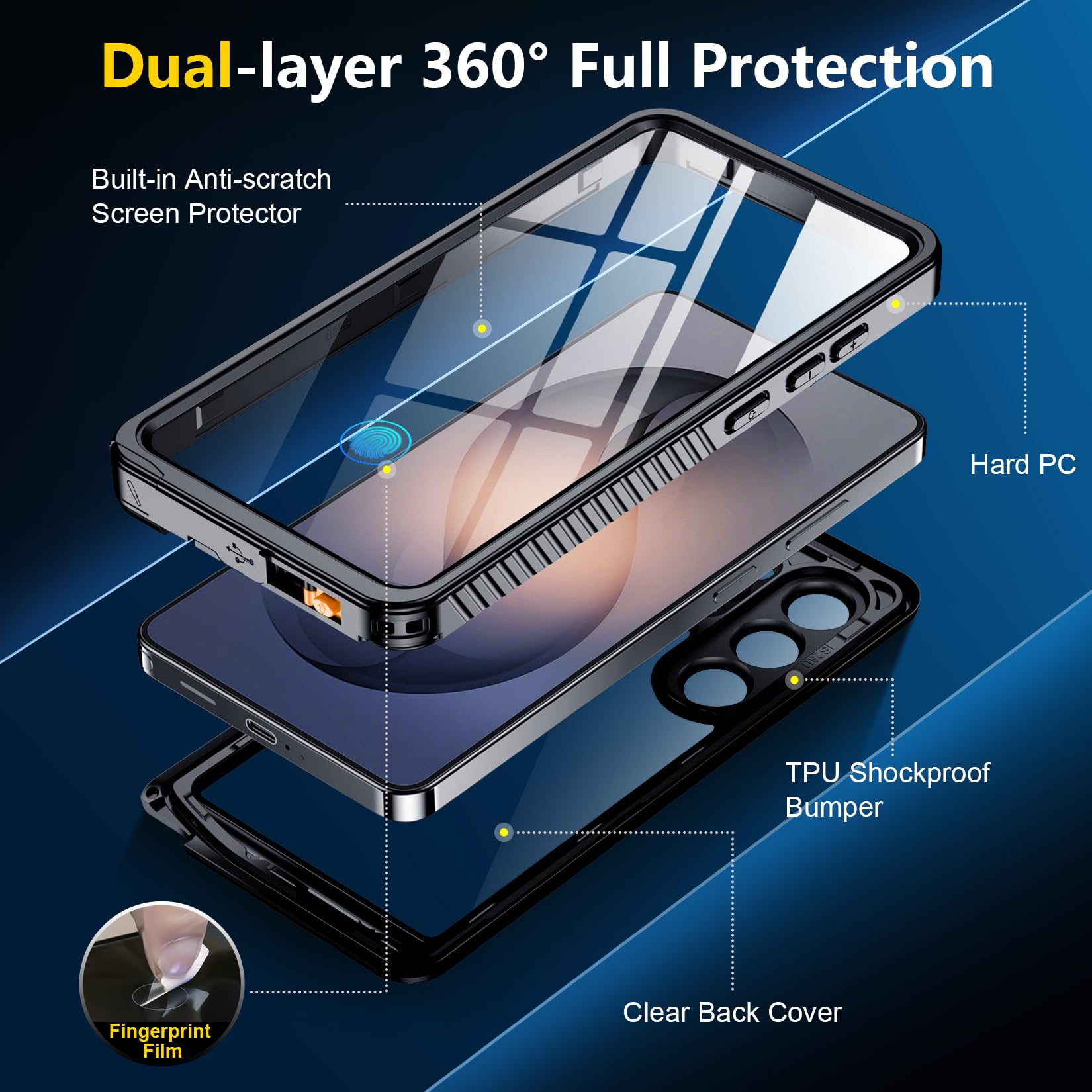 SPIDERCASE Designed for Samsung Galaxy S26 Ultra Case Waterproof,Built-in Screen & Camera Lens Protector[IP68 Underwater] [Military Grade Shockproof] Full Body Protection Phone Case,Black/Clear — view 7