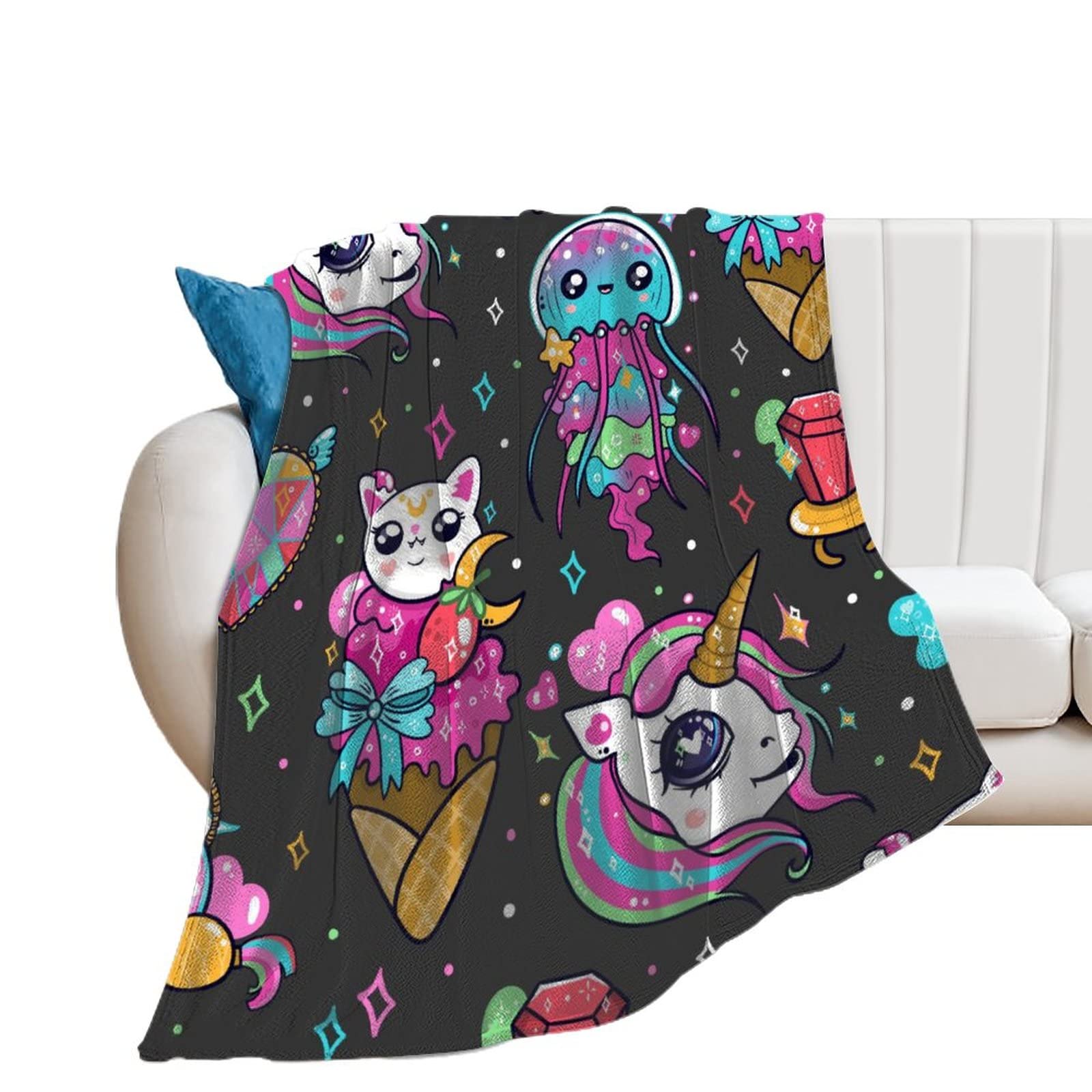 Couverture en flanelle licorne rose 100x130 cm pour lit et canapé