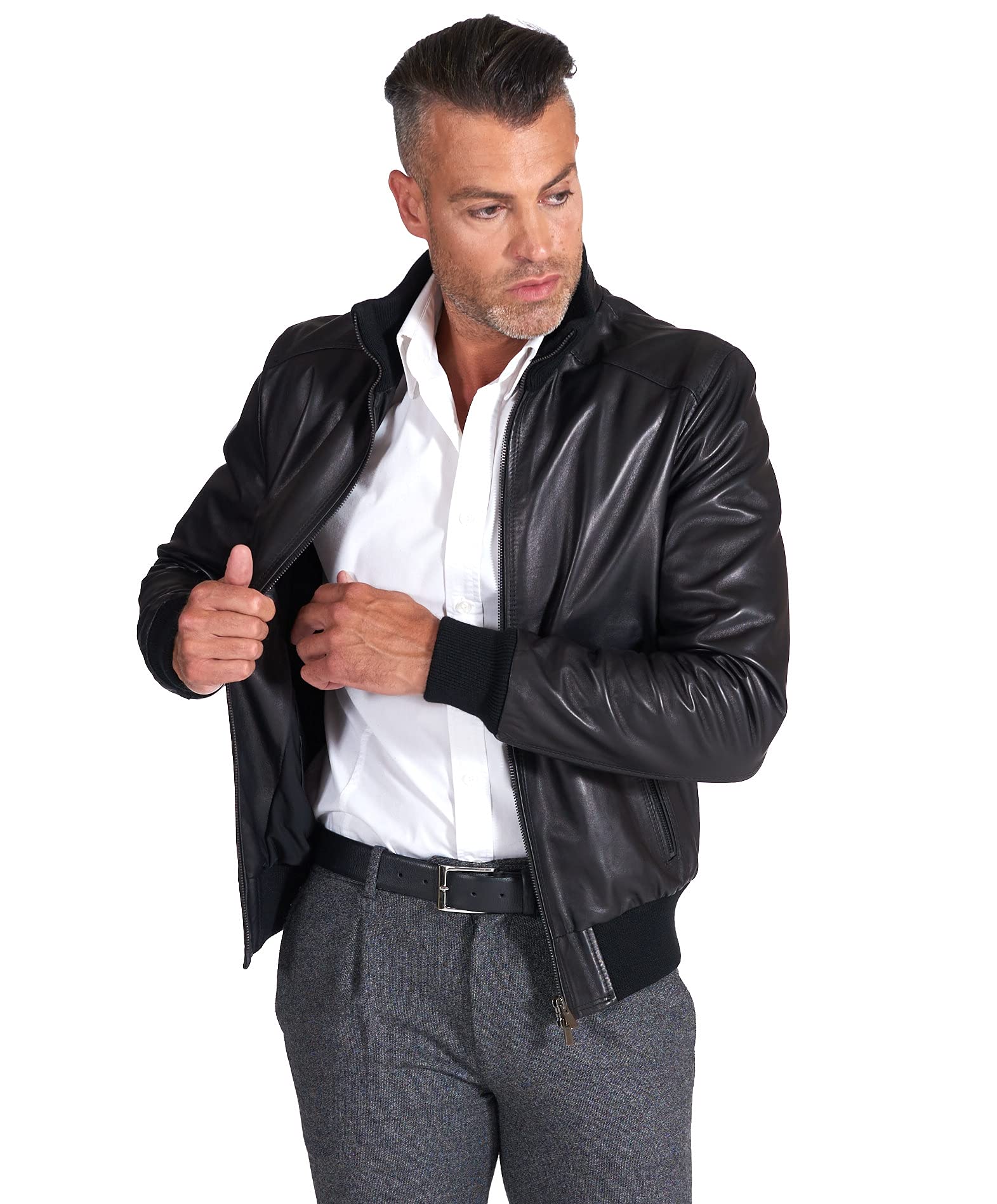 D'Arienzo Bomber in Pelle Nera Uomo Giubbotto Giubbino Vera Pelle Made in Italy 107