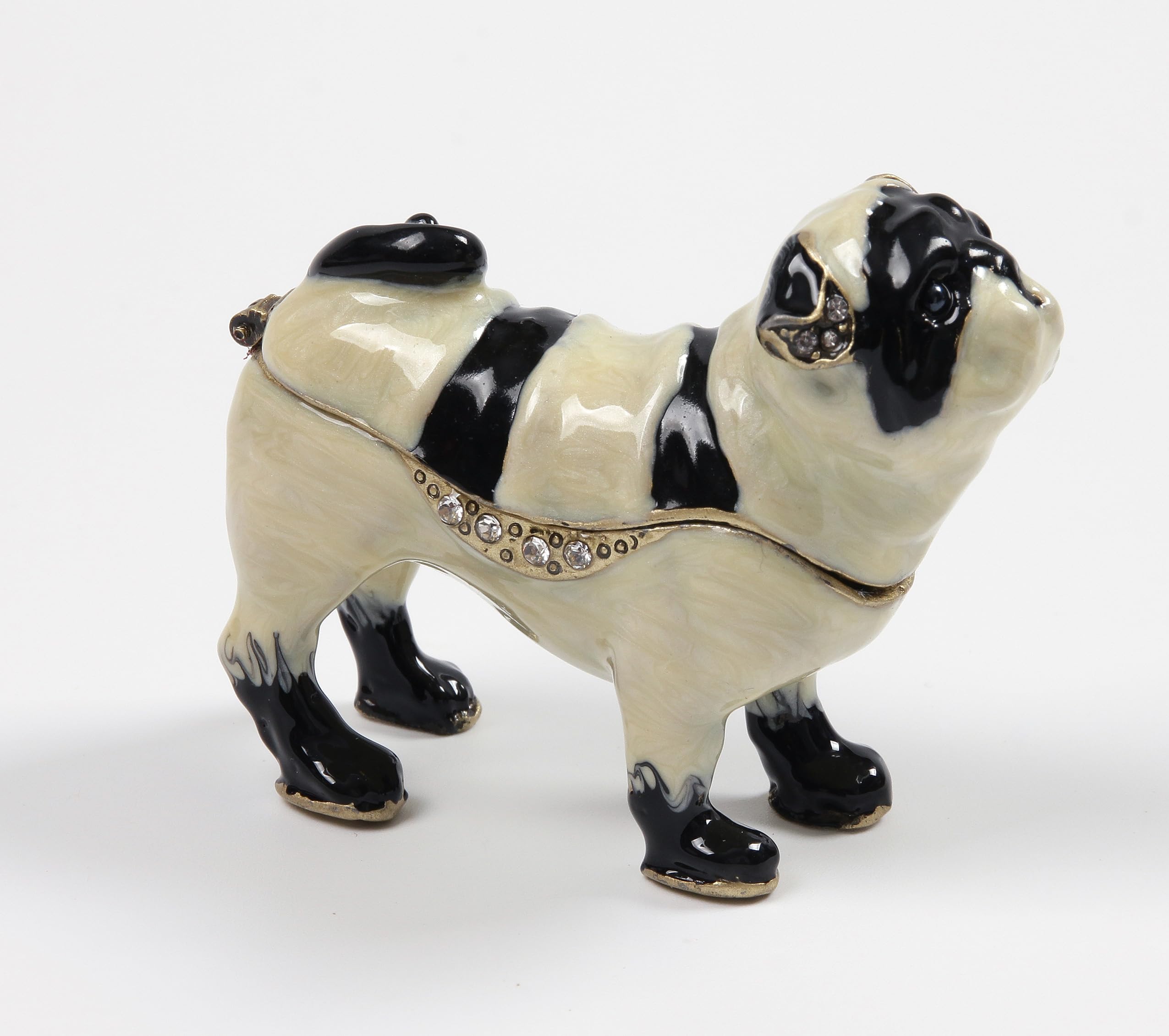 RUIDOZ Hinged Trinket Box Bejeweled Dog Figurine Gift Puppy Pug Box Decorative Animal Ring Earrings Holder Collectibles Home Decor Women Girls Her Souvenir-TR2217
