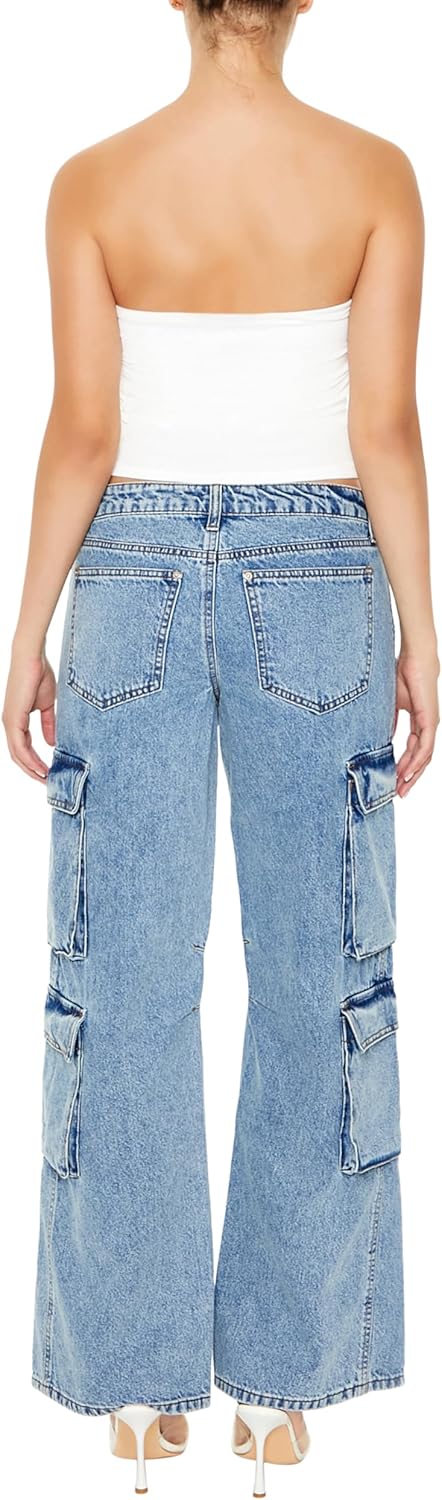 Forever 21 Womens Low-Rise Wide-Leg Cargo Jeans - Image 4