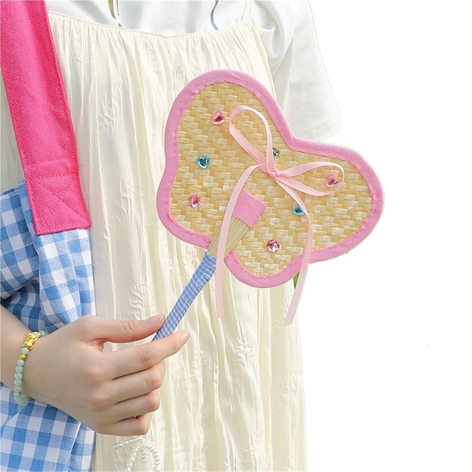 VOPLIVAT Woven Hand Fan, Bamboo Woven Fan Multicolor Handwoven Party Supplies Photo Props Portable Outdoor Decor(Color5)