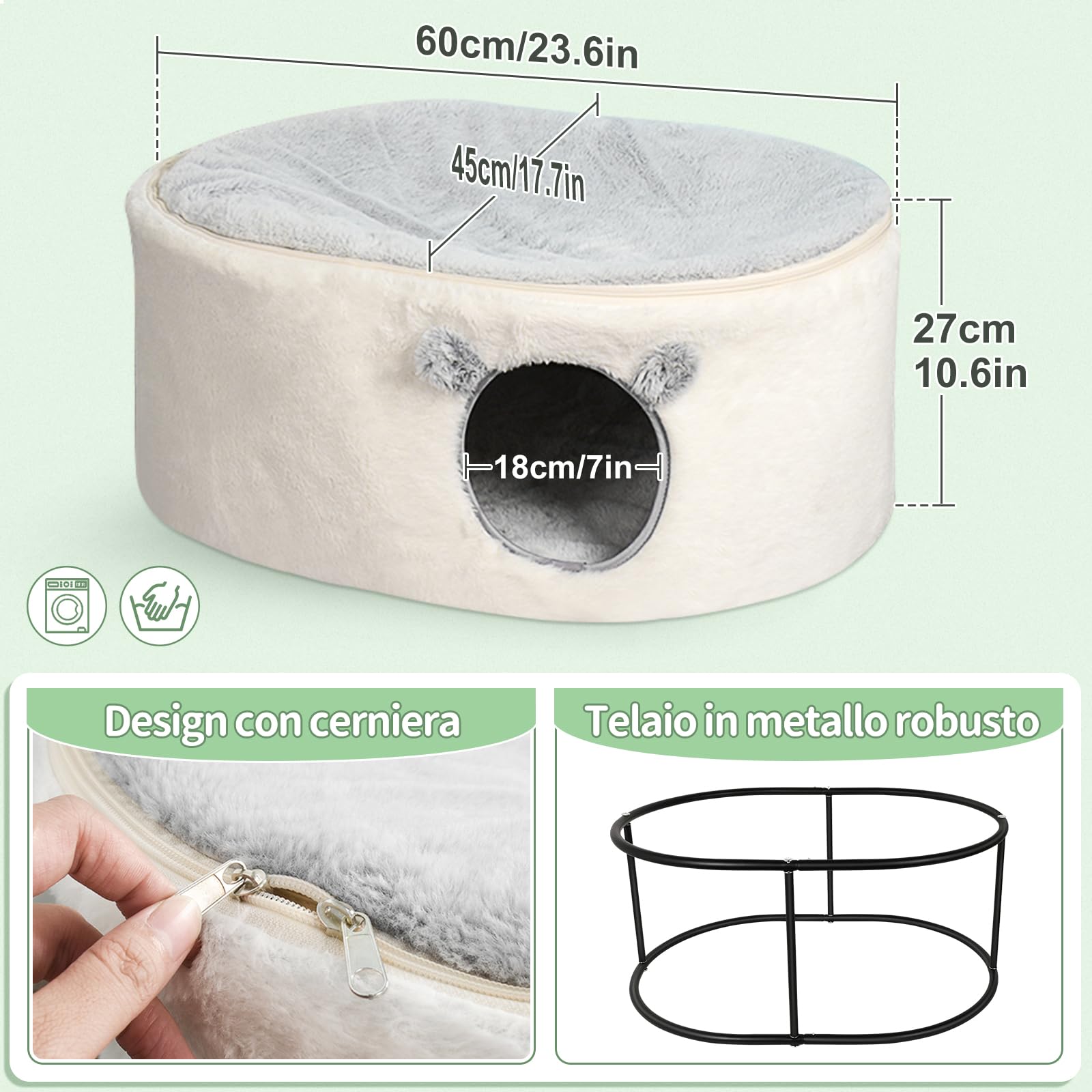 GUUSII HOME Elevato Letto per Gatti Cuccia Gatto Grande Gattino Casetta Cucciolo Cuccetta Interno Morbida Animale Domestico Casa con Fodera Lavabile Cuscino in Peluche Facile da Montare 60*45*27cm