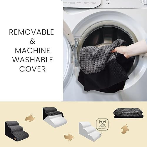 Miniatura 7 de blunique Escaleras para perros para cama alta, rampas de 4 escalones para perros pequeños, escaleras para perros a la cama, escaleras para mascotas