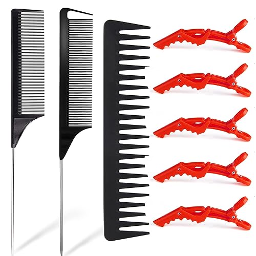 Peine de separación para trenzas, peine de fibra de carbono, peine de cola de ratón, peine de acero inoxidable, peine de dientes anchos, peine