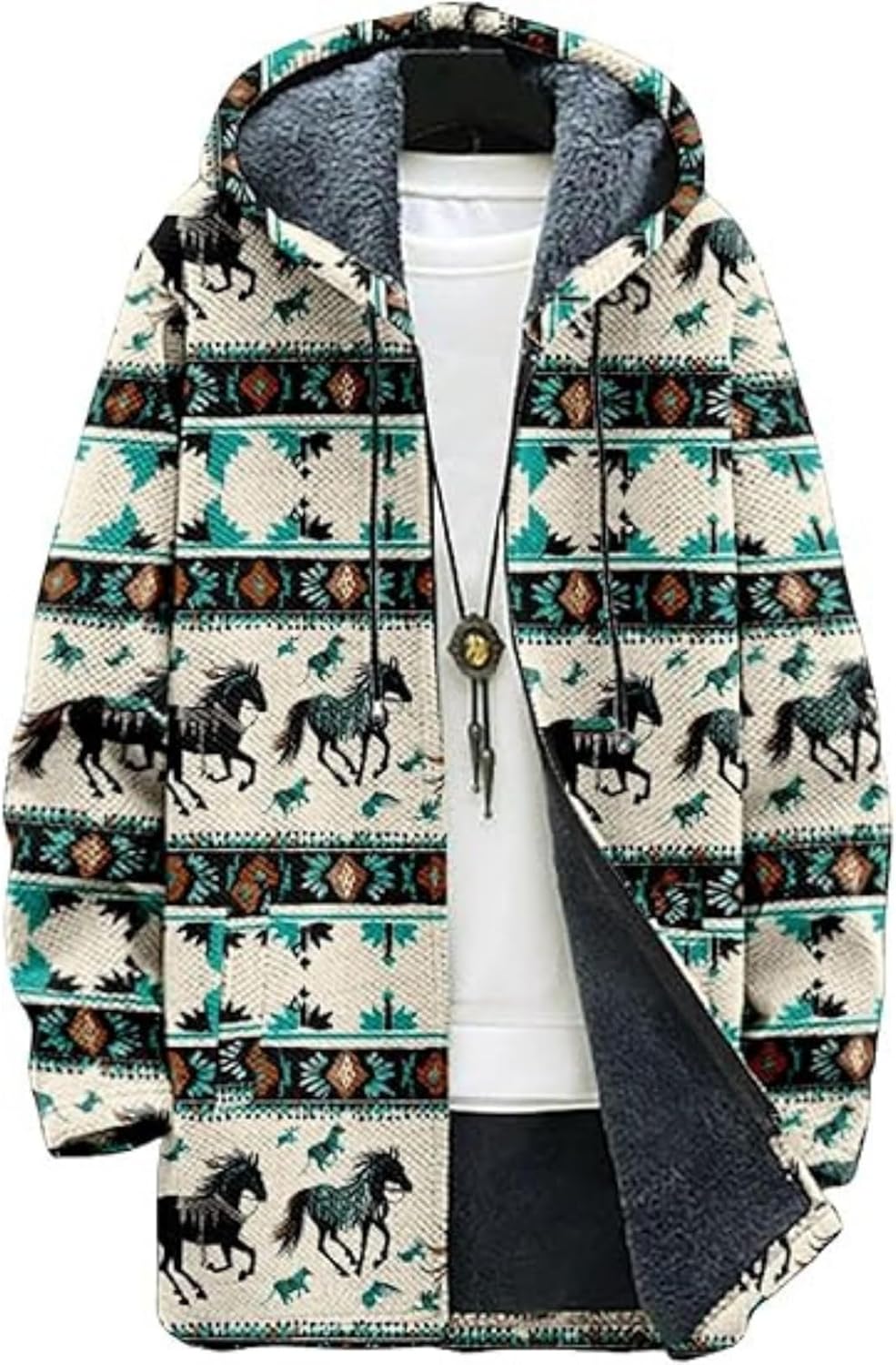 Men's Hooded Sweater Coat Knit Fleece Lined Long Cardigan Jacket with Zip Front Poc...