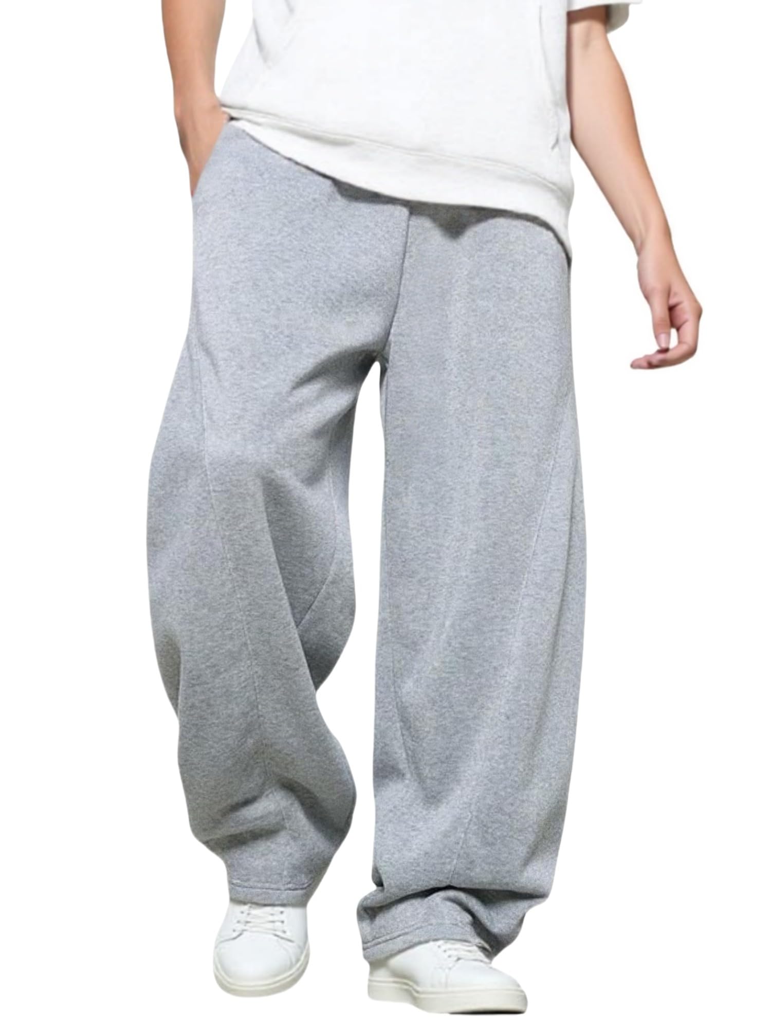 Men’s Baggy Sweatpants with Elastic Drawstring Waist, Breathable Wide-Leg Casual Loose Cotton Joggers Deep Pockets