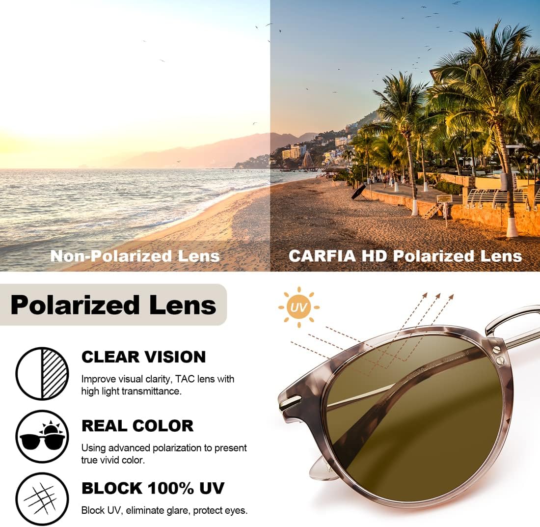 CARFIA Retro Acetate Cat Eye Sunglasses for Women Polarized UV Protection, Cateye Ladies Sunnies Metal Bridge Brow Eyewears - Image 7
